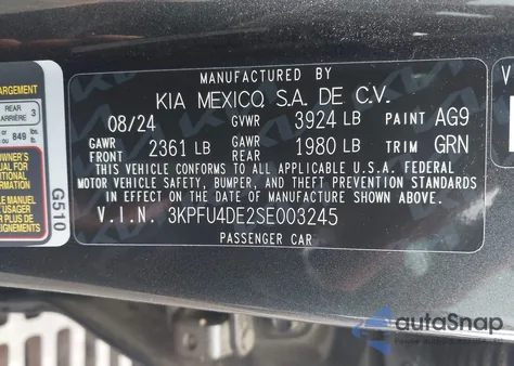2025 Kia K4 Ex from USA, damaged, VIN 3KPFU4DE2SE003245